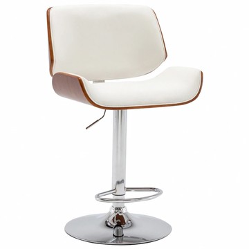 E-home Niam尼安可調式曲木吧檯椅 PU皮椅面 電鍍圓盤腳  白色  1個