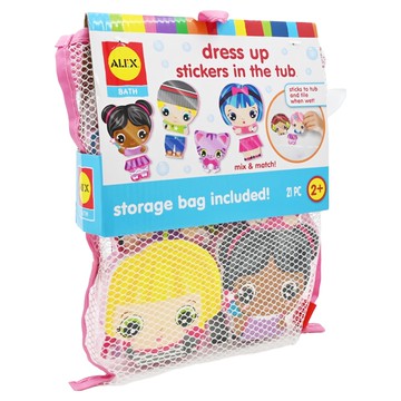 美國 ALEX 浴室貼貼樂 含收納網袋 21片 2歲以上適用  變裝女孩 多色  1組