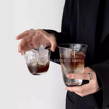 ins風闊口冰美式拿鐵咖啡杯簡約茶杯雞尾酒杯透明玻璃杯冷飲杯子