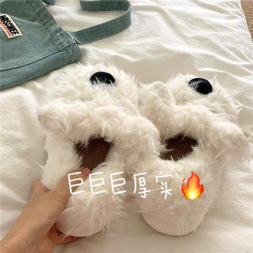 奶兇小狗~！暖fufu可愛包跟雪地棉鞋女冬季ins加絨保暖毛毛棉拖鞋
