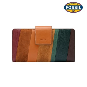 【FOSSIL 官方旗艦館】Logan 真皮扣式RFID防盜中長夾-多色拼接 SL10117186