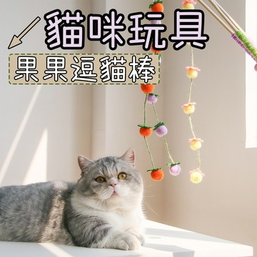 果果逗貓棒 貓咪玩具 逗貓棒 貓玩具 逗貓玩具 逗貓 木桿逗貓棒 握感舒適 清脆響鈴 可愛逗貓棒