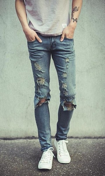 【JP.美日韓】韓國 超級破壞 彈力 牛仔 男 褲 大破壞 窄版