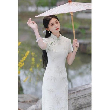唐璽2026春夏新品竹葉絲麻日常顯瘦旗袍新中式復古雙層少女