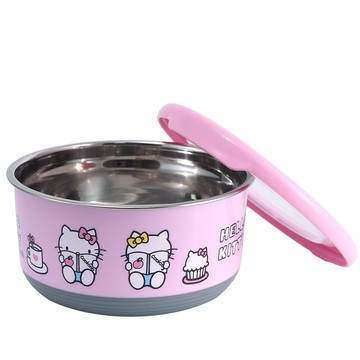 Hello Kitty304不鏽鋼圓形保鮮餐碗-大-粉紅色-3入