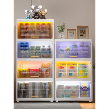 家用廚房收納置物架帶門落地架多功能客廳玩具零食整理翻蓋收納柜