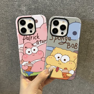 喝珍奶的大肚海綿寶寶 菲林手機殼iPhone16Pro 適用iPhone15/14/13/12/11 Plus蘋果防摔殼