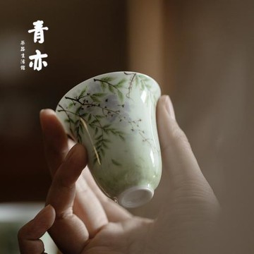 青亦丨手繪紫藤花聞香杯釉下彩陶瓷主人杯景德鎮茶杯功夫茶具