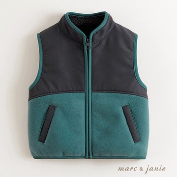 【M&J】Polar 100 兒童戶外撞色保暖刷毛背心_TW241107 英倫綠