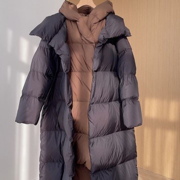 [米蘭精品] 真羽絨95%鴨絨羽絨外套羽絨衣夾克-保暖撞色假兩件連帽中長款女外套2色74ia22