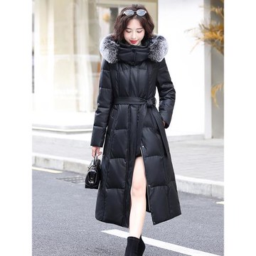 2024冬季新款海寧真皮皮衣羽絨服女中長款連帽綿羊皮顯瘦皮草外套