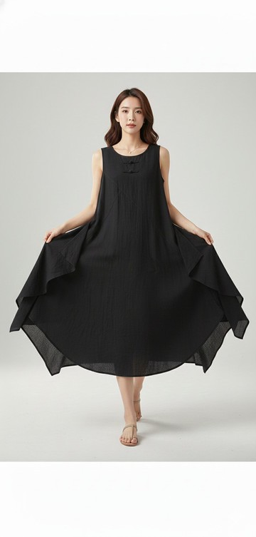 新文藝中式洋裝 淑女穿搭 中國風 棉麻 手染 古著