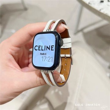 適用Apple Watch10蘋果手表表帶鏤空雙珠細女iWatchS11se3真皮42m