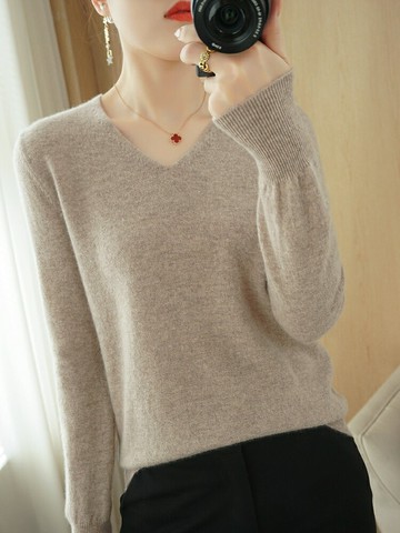 針織衫女2025新款春秋女士上衣紅色毛衣v打底衫女早春內搭可外穿鑫弘-素時衣櫥