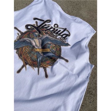 西海岸匪幫后背飛鳥印花背心oldschool慵懶風復古情侶砍袖T恤上衣