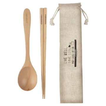 GOZENBO 御膳坊 北歐山毛櫸環保餐具組 含袋  大餐匙 + 櫸木筷 + 餐具袋  山毛櫸  1組