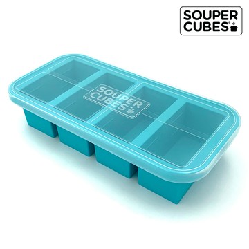 【Souper Cubes】多功能食品級矽膠保鮮盒（4格）湖水綠（250ML/格）_廠商直送