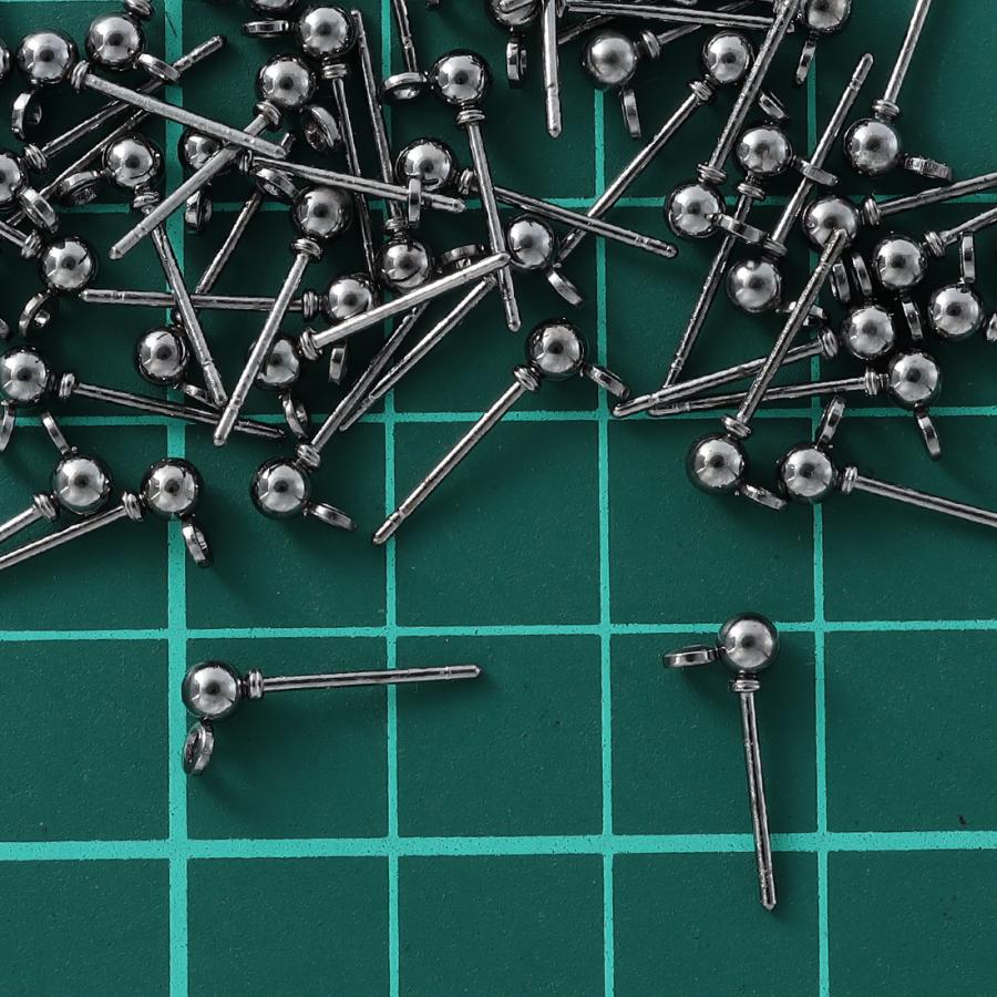 ピアスパーツ　セット　丸　3mm　丸玉　50個　カン付き　ガンメタ　ピアス金具　ハンドメイド　手芸材料　アクセサリーパーツ AP1947