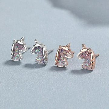 925純銀獨角獸耳釘女夏時尚夢幻獨角獸耳骨釘個性設計感ins耳飾品