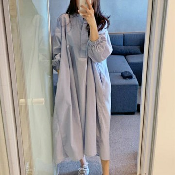 【巴黎精品】現貨+預購 洋裝長袖連身裙大尺碼長裙連衣裙A字裙休閒大碼女裝-寬鬆大擺過膝休閒女裙子a1au42