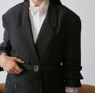 頭層牛皮雙面雙色腰帶 灰黑 金