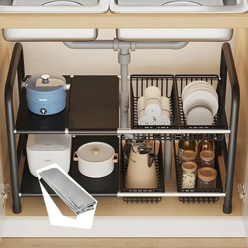 懶角落 鍋具收納架 鐵+PVC層片  3層  黑色  1個