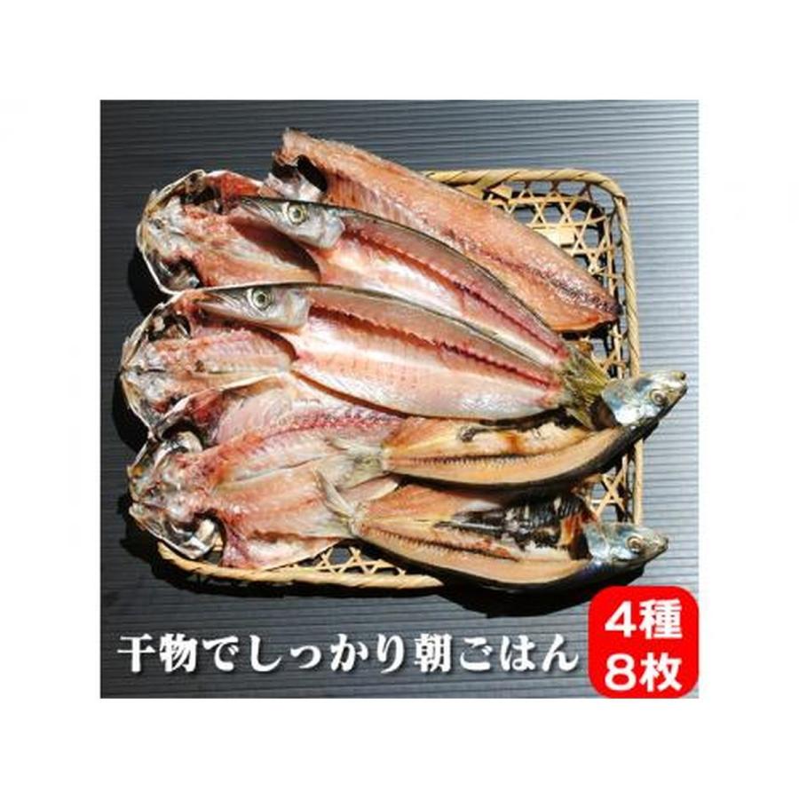 山市湯川商店 (国産)しっかり朝食干物セット　4種8枚入り(真あじ3枚 かます2枚 真いわし2枚 さばフィレー1枚)