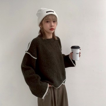 【Aa.chic】溫暖圓領反車線配色毛衣(三色).女裝/反車線/毛衣/不規則/配色/溫暖/針織【C231399】