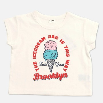 日本 Chil2 - 100%棉 可愛印花短袖上衣-冰淇淋-白