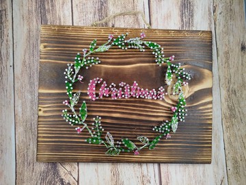 聖誕花圈釘線畫