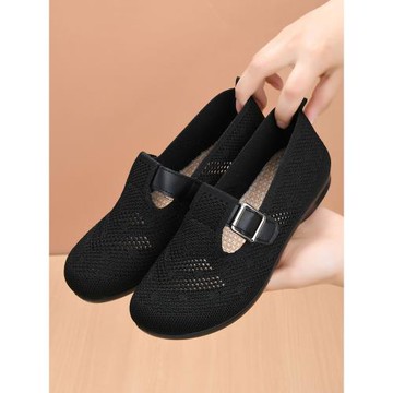 老北京布鞋女新款夏季鏤空網面透氣媽媽鞋防滑軟底一腳蹬平底單鞋