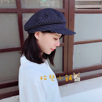 「拉兒小舖」台灣現貨 韓版 秋冬款 復古  條紋畫家帽 英倫帽 毛呢貝蕾帽 八角帽 貝雷帽 海軍帽