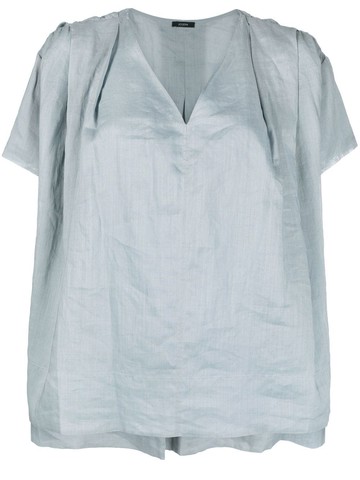 JOSEPH - V-neck short-sleeved top - women - Ramie/Cotton - 44 - Blue