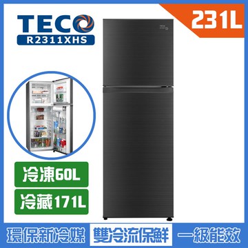 TECO 東元 231公升 一級能效變頻右開雙門冰箱 R2311XHS_廠商直送