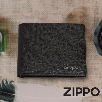 [隔日到貨] ZIPPO 原廠商品 黑色十字壓紋雙折皮夾 常規款 2007085