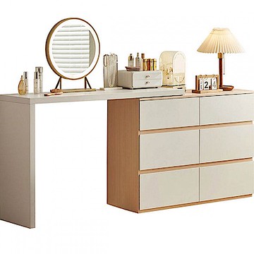 林氏木業簡約雙色抽屜櫃附鏡可伸縮化妝桌 OV2C-原木色 (H014361479)