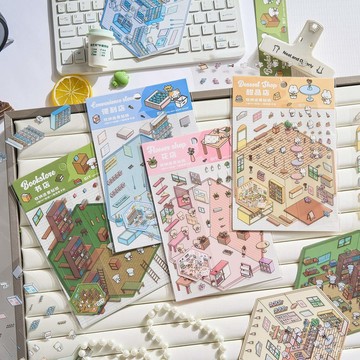 🔥臺灣出🔥新款造景貼紙 益智小屋 韓係微縮場景 可愛收納創意 diy造景 貼畵素材 場景貼紙 可愛貼紙 收納貼紙 創意貼
