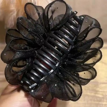 『臺灣出貨』春秋新款網紗褶皺盤發大號抓夾高級感優雅氣質時尚溫柔甜美髮夾女✨好物甄選