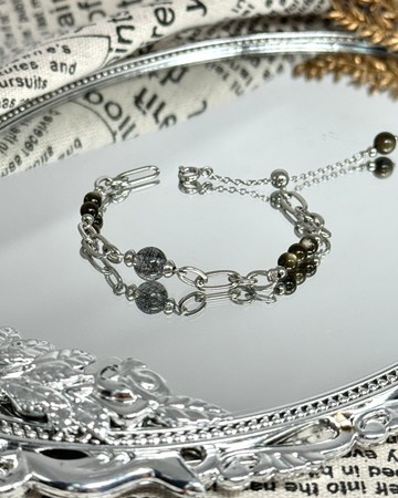 浪漫黑騎士水晶可調式手鍊 - 醫療鋼/黑髮晶/金曜石