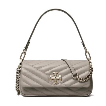 【TORY BURCH】縫線翻蓋肩斜二用包-灰