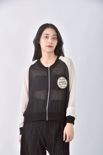 (L) 拼色紡紗黑色外套