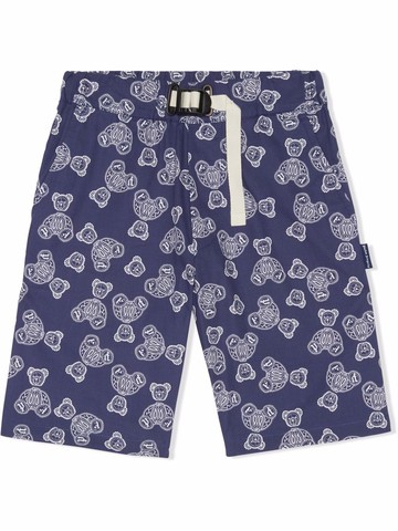 Palm Angels Kids - all-over teddy chino shorts - kids - Cotton - 4 - Blue