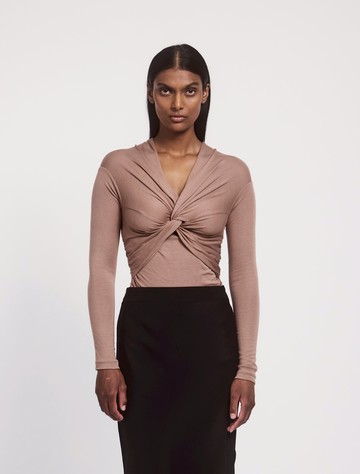 Vesta Micromodal Knot Long Sleeve Top in Sandalwood - Ninety Percent