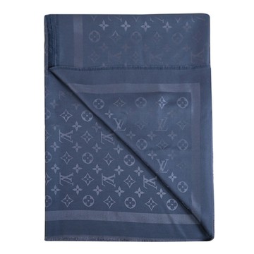 Louis Vuitton LV M96980 Monogram Classic 柔軟羊毛混紡圍巾/披肩.碳藍灰
