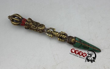 藏傳綠松石金剛杵 密宗法器降魔杵 復古做舊普巴杵  佛教佛像法器1入