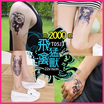台灣現貨 虎 5眼狐貓頭鷹 花臂系列👑大邱紋身👑【T05J】防水 紋身貼紙 刺青貼紙 紋身貼 刺青貼 半甲 手臂 T05