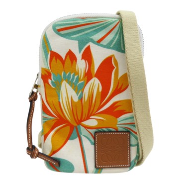 【二手名牌BRAND OFF】LOEWE 羅威 白/橘色 帆布 掛帶 收納包