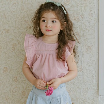 韓國 Puellaflo - 清新寬荷葉袖短袖襯衫-粉