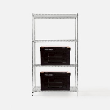 (組合) 特力屋加強防鏽鍍鉻四層架(液透)90x46x160公分+軍風黑木天板收納箱 大x2