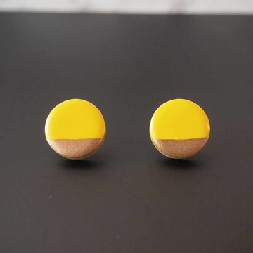 鮮豔的黃Mino Ware耳針（雙色）耳針/耳夾